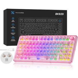 Transparent Mechanical Keyboard, RGB Backlit Wireless Creamy Gaming Keyboards, Hot Swap Customizable Clear Acrylic Design, 80-Key Quiet Linear Switches, 3 Modes BT5.0/2.4G/USB-C 4000mAh Battery, Pink
