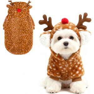 EXPAWLORER Dog Hoodie Christmas Reindeer Costume,Fluffy Christmas Dogs Sweater Cute Outfits,Warm Moose Coat Pet Clothes Winter for Puppy  Dogs S/M