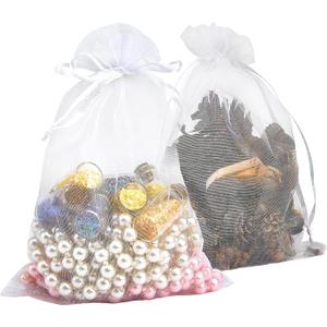 PACKINNO 100pcs White Organza Bags, Sheer Organza Bags 4x6 Inch, Small Mesh Bag Drawstring, Jewelry Gift Bags for Party, Candy, Christmas, Festival, Bathroom Soaps, Makeup