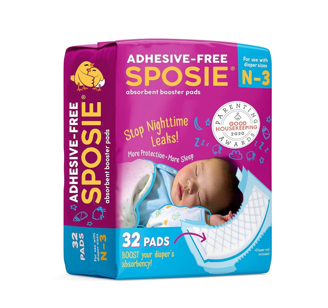Sposie Booster Pads, Stop Overnight Diaper Leaks, Fits sizes Newborn-3, No Adhesive for Sensitive Skin, 32 counts