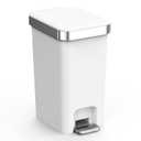 Slim Bathroom Trash Can With Lid, 2.6 Gallon /10 Liter Small Wastebasket, Press Top Bin & Step Metal Pedal Trash Bin, Mini Plastic Garbage Cans for Bedroom, Office, Kitchen, Dorm (Grayish-White)