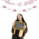 Class of 2025 Glitter Banner 2025 Graduation Congratulations Party Decorations Rose Gold