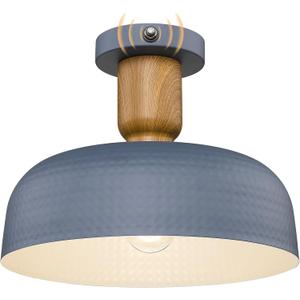 Darkaway Dusk to Dawn Industrial Semi Ceiling Light Fixtures, Flush Mount Indoor Outdoor Ceiling Light with Blue Hammered Metal Shade Outdoor Porch Foyer Entryway