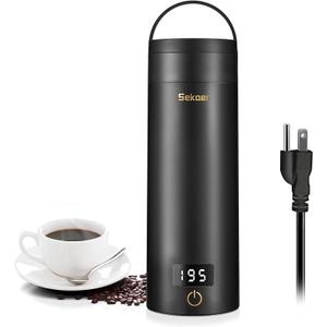 Sekaer Travel Electric Tea Kettle Portable Small Mini Coffee Kettle, with 4 Variable Presets, Personal Hot Water Boiler 304 Stainless Steel with Auto ShutOff & Boil Dry Protection, SY618B