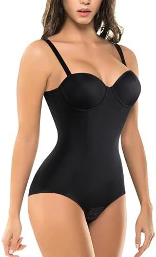 BRABIC Bodysuit Shapewear for Women Tummy Control Dress Backless Bodysuit Tops Body Shaper with Built-in Bra, 2XL, Black