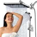 Ashwanth Shower Head,14Rain Shower Head with Handheld Spray Combo with ON/OFF Pause Switch and 11'' Angle Adjustable Extension Arm, Silver, QY-HST-1
