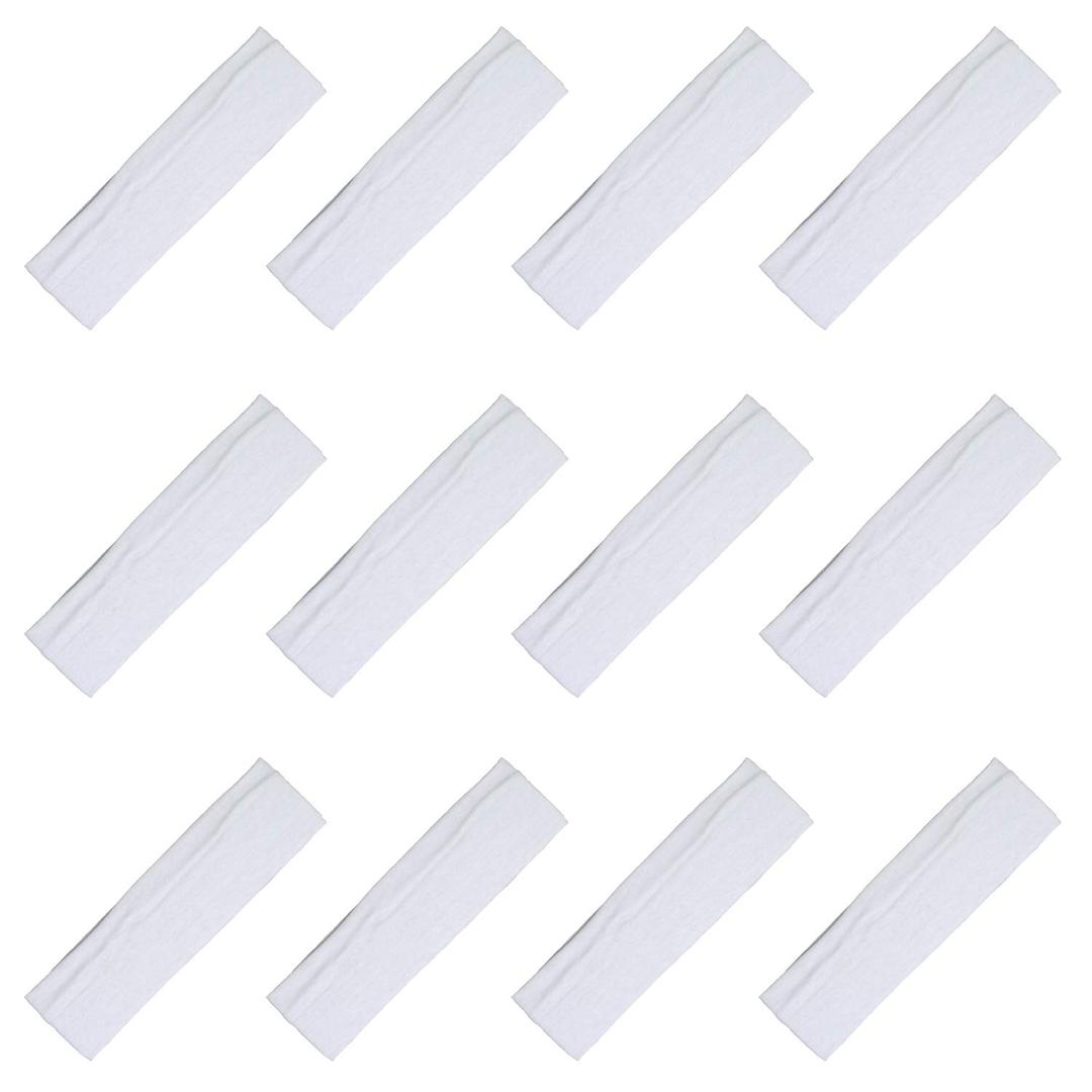 Kenz Laurenz Soft and Stretchy Elastic Cotton Headbands, Pack of 12, White