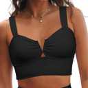 GRAPENT Bikini Tops for Women Cropped Tankini Tops Beach V Bar Padded Ruched Adjustable Strap Swimsuit Swim Top Only (Large, Black)