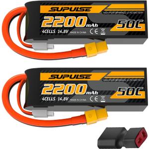 SUPULSE 4S Lipo Battery 14.8V 2200mAh RC Battery Soft Case 50C with XT60 Plug T Plug for Airplane Helicopter RC Boat RC Car Truck(2 Packs)