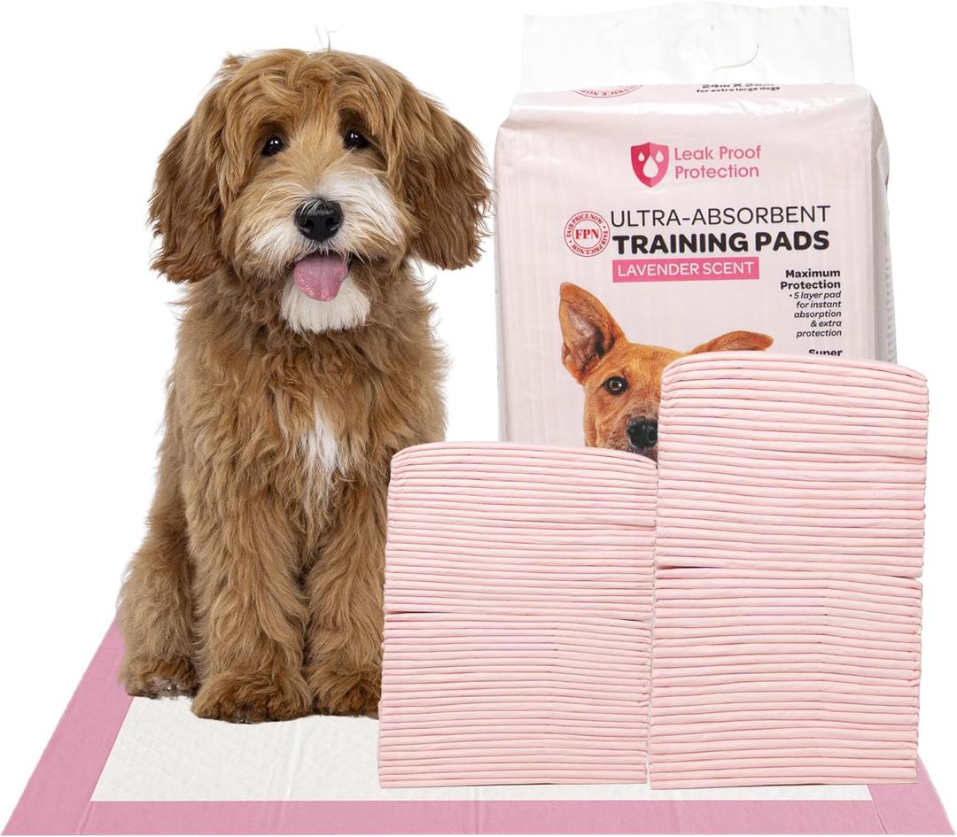 FPN Puppy Pee Pads, Pink,18X13 in Pack of 100, Pet Toilet Training Pad, Ultra Absorbent, Quick Dry, Leak-Proof Pads for Puppies, Dogs, & Small Pets 6-Layer Protection with Calming