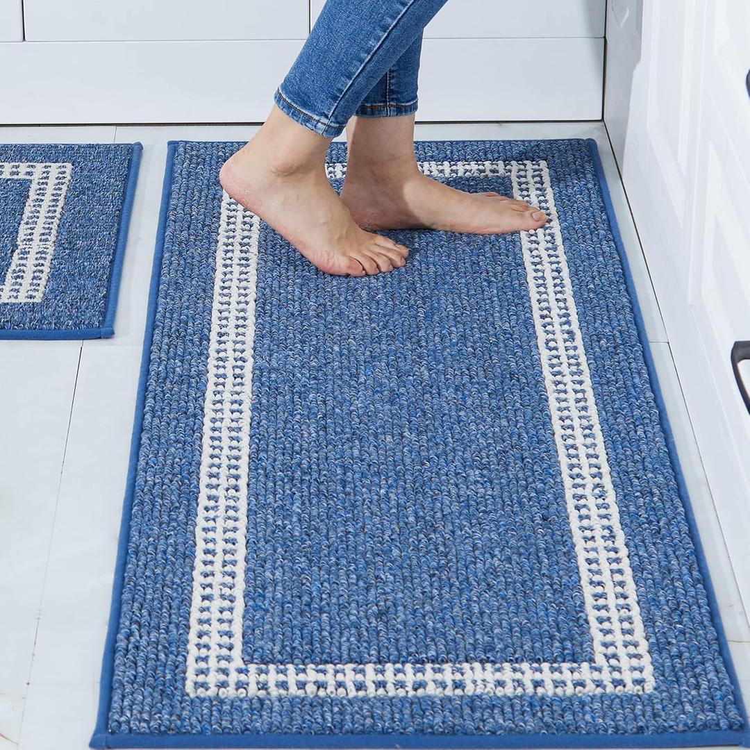 COSY HOMEER Kitchen Rugs Non-Slip 20x30/20x48 Inch Thick Polypropylene Standing Mat for Home Machine Washable, Blue