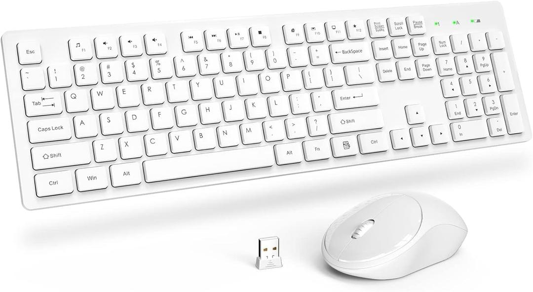 Wireless Keyboard and Mouse, Trueque Silent 2.4GHz Cordless Full Size USB Mouse Combo, Long Battery Life, Lag-Free for Computer, Laptop, PC, Windows, Mac, Chrome OS (White)