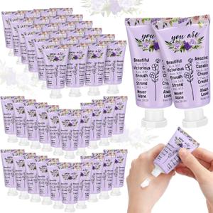 50 Pack Christian Hand Lotion Bulk Gifts for Women Mother's Day Gifts Bible Mini Travel Hand Lotion for Women Church Appreciation(Purple Flower)