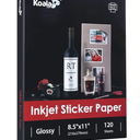 Koala Printable Glossy Sticker Paper for Inkjet Printer, White, 8.5x11 Inch Self-Adhesive Photo Sticker Printer Paper, (120 Sheets)