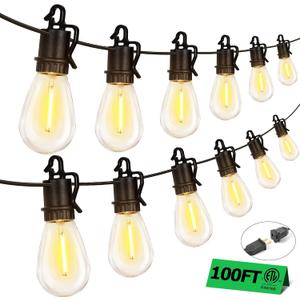 100FT Outdoor String Lights with 35 Shatterproof Patio Deals S14 Vintage Edison Bulbs E12 Sockets,2700K Dimmable Outdoor Lights,IP55 Waterproof LED String Lights for Outside, Patio Lights