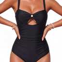 Smismivo Vintage Cutout One Piece Swimsuits for Women Tummy Control|Modest Full Coverage Bathing Suit Long Torso Swim Suits Flattering Slimming Swimwear for Curvy Beach Pool Vacation Black XL