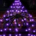 PUHONG Halloween Decorations 19.6Ft Spider Web Lights with 250 LEDs 8 Modes Waterproof Outdoor Plug-in Triangular Spider Web with Purple Lights for Yard Home Parties Haunted House Decor