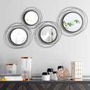 Hicarer 4 Pcs Decorative Round Modern Circle Mirror Wall Art Ring Metal Mirror Wall Mounted for Bedroom, Living Room, Entryway, Dining Room, Hallway (Black)