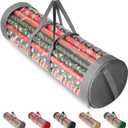 BALEINE Christmas Wrapping Paper Organizer Storage, 41" Gift Wrapping Paper Storage Containers, Clear PVC with Durable 600D Oxford Fabric Gift Wrap Paper Holder Fits 18-25 Rolls, Grey