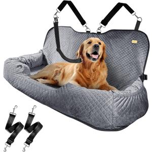 Large Dog Car Back Seat for 100lbs Dogs Pet Bed Car Seat Fully Detachable Washable Travel Safety with Storage Pocket Grey