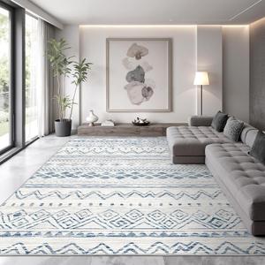 8x10 Area Rug for Living Room Moroccan Washable Rugs Non Slip Indoor Floor Carpet Foldable Large Soft Area Rug for Dining Room Bedroom with Low Pile(Blue,8'x10')