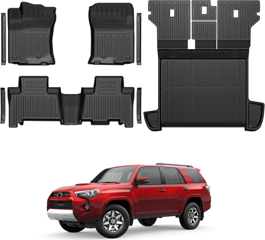 Floor Mats for Toyota 4Runner 2013-2024, All Weather Floor Mats Trunk Cargo Liner with Backrest Protectors Accessories and Door Sill Guards Accessories, Full Coverage Set (Only Fit 5 Seats)