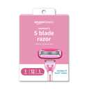 Amazon Basics Women's 5 Blade FITS Razor for Women, FITS Amazon Basics Handle and Venus Handles, Includes 1 FITS Handle, 12 Cartridges & 1 Shower Hanger (Pink)