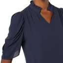 Amazon Essentials Women's Lightweight Georgette Half-Sleeve Ruffle Neck Woven Blouse (Navy)