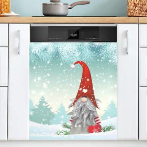 Dishwasher Magnet Cover Gnome Christmas Magnetic Refrigerator Tomte Panel Decorative Vinyl Fridge Microwave Sticker Home Seasons Decor, 26x23 in