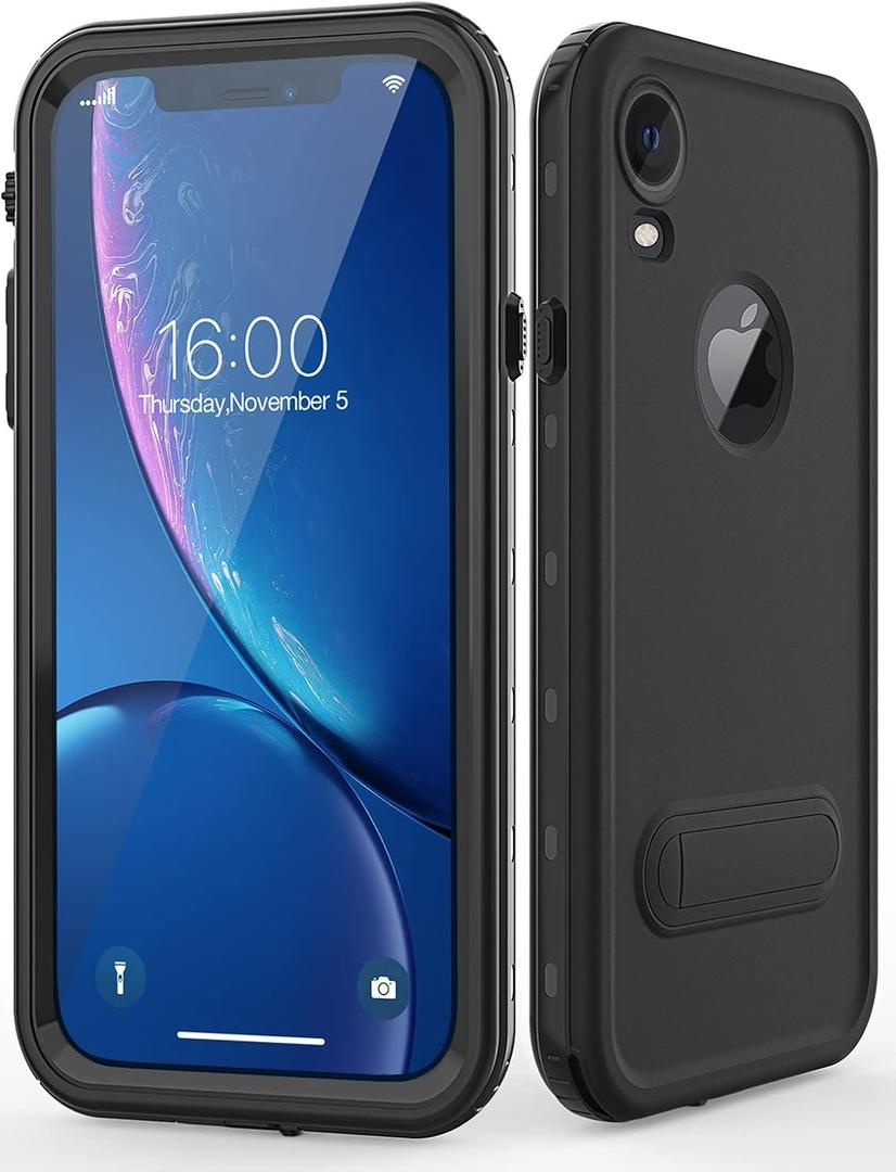 Diverbox for iPhone xr Case Waterproof,Shockproof Dustproof IP68 Full-Body Sturdy with Kickstand Case Built-in Screen Protector,Underwater Full Sealed Cover Protective for iPhone xr (Black)