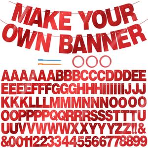 BEISHIDA 116 PCS A-Z DIY Letter Banner Kit Make Your Own Banner Including 111 Letters and Numbers 3 Rope and 2 Threading Device,Customized for Birthday Graduation Wedding Decor Double-sided Red