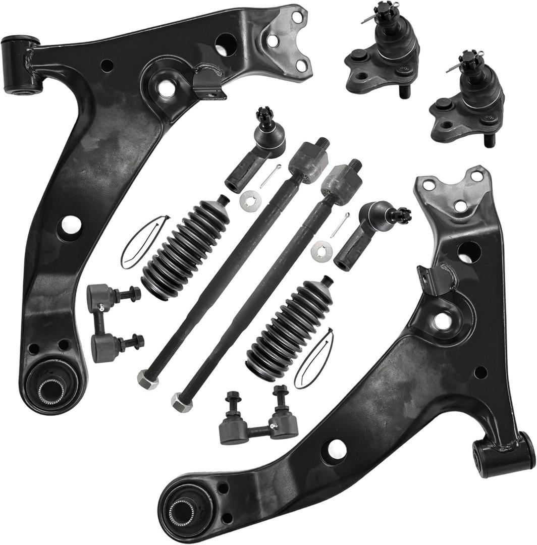 ASTARPRO 12pcs Front Lower Control Arm and Lower Ball Joint Sway Bar Tie Rod End Inner and Outer with Boot Compatible with 1996-2002 Chevrolet Prizm Geo Prizm Toyota Corolla