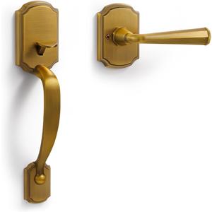 1 Pack Antique Brass Front Door Handles Reversible Lever Entry No Lock Handleset Entry Way Door Handle