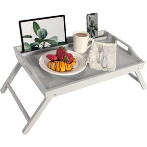 ROSSIE HOME Wood Bed Tray with Phone Holder, Extra Large Lap Desk for Laptops up to 17.3 Inches Gray Style No. 78105