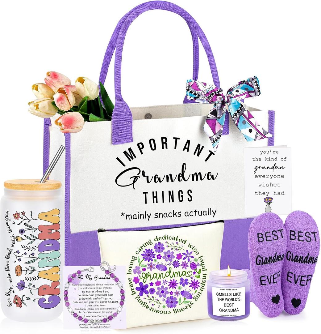 Grandma Gifts, Mothers Day Birthday Gifts for Grandma, Christmas Ideas Present for Grandmother Basket Set of 7