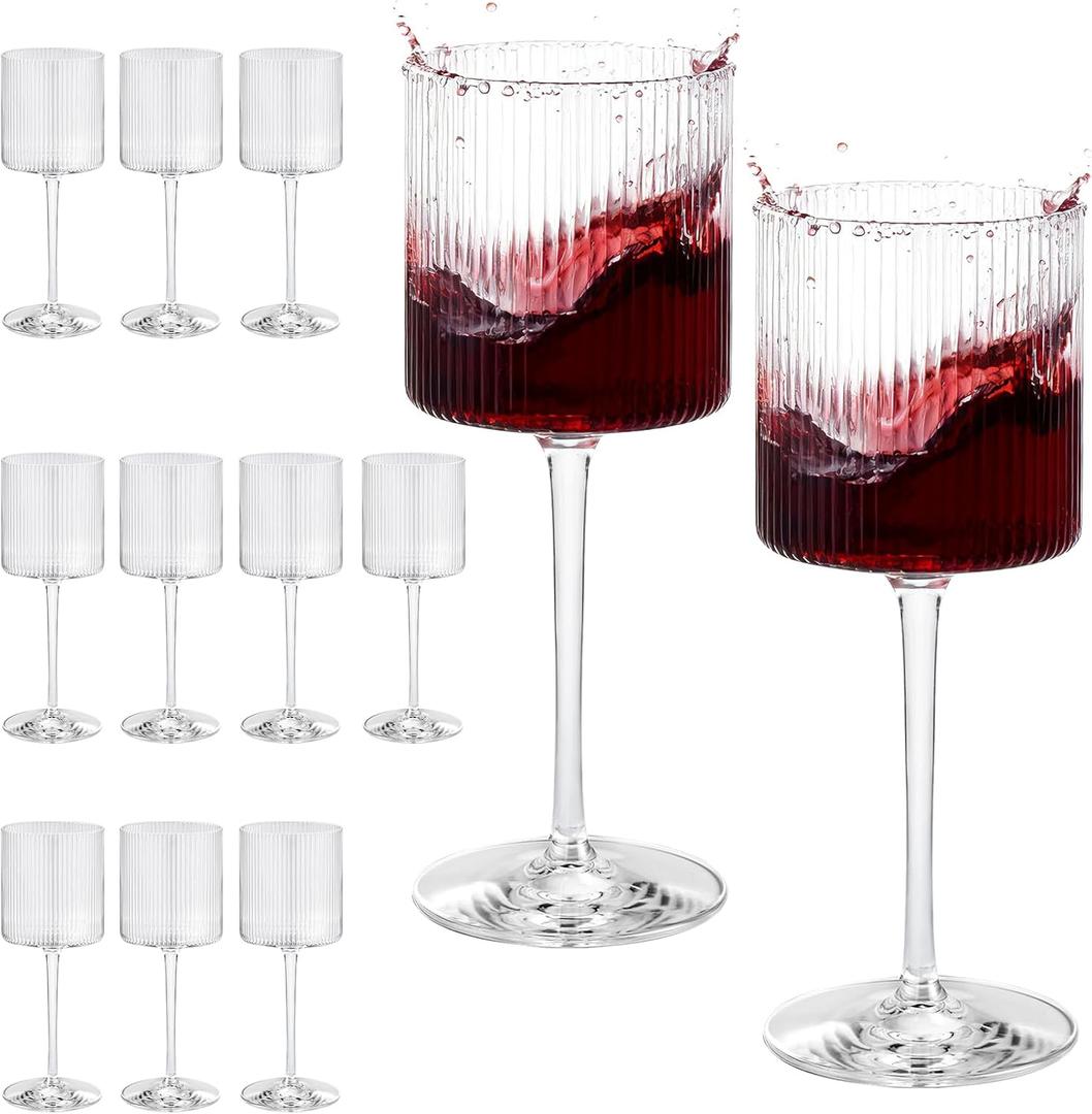 ZOMUIA 12 PCS Plastic Ribbed Liquor Glasses 12 OZ Acrylic Square Liquor Glasses with Stem Perfect for Liquor Tasting, Weddings, Anniversaries, Christmas, Birthday Gifts