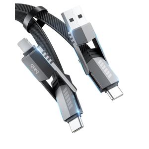 USB C Cable, [Baab Series] 4 in 1 100W USB C to USB C Cable 5ft Flat Nylon Braided Fast Charging Cord with Data Transfer Combo L/Type C/USB A Port for iPhone iPad MacBook