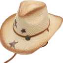 Natural Cowboy Cowboy Straw Hat, Unisex One Size Men's Women's Summer Coachella Beach