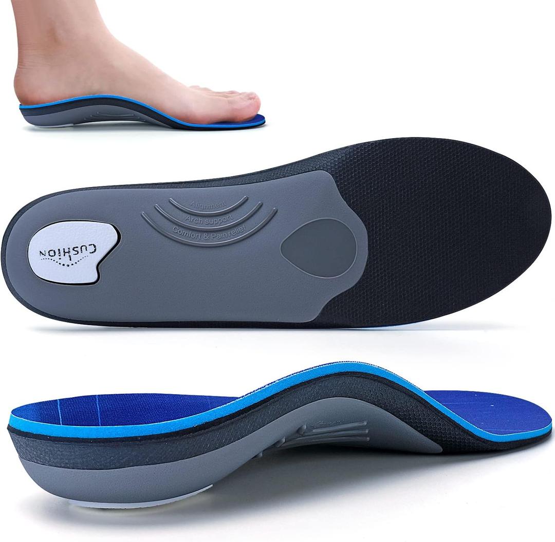 Walkomfy Heavy Duty Support Pain Relief Orthotics - 210+ lbs Plantar Fasciitis High Arch Support Insoles for Men Women, Flat Feet Orthotic Insert, Work Boot Shoe Insole, Absorb Shock with Every Step (Mens 6-6.5 | Womens 8-8.5--(9.84")(25cm), Blue-227)