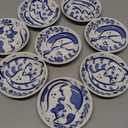 Set of 8 Dipping Bowls, 4 Inch Ceramic Cat Design Soy Sauce Dish, 3 Oz Small Serving Bowls, Appetizer Plates for Side Dishes, Sushi, Condiments, Blue and White, Microwave & Dishwasher Safe