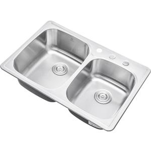CozyBlock 33 Inch 60/40 Split Bowl Topmount Drop-In 18-Gauge Stainless Steel Kitchen Sink w/ 3 Faucet Holes (Sink Only)