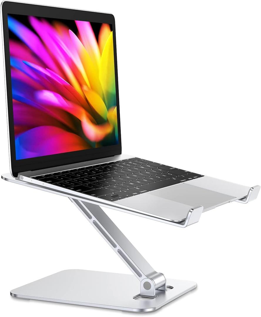 RIWUCT Foldable Laptop Stand, Height Adjustable Ergonomic Computer Stand for Desk Lecterns Riser, Aluminum Portable Laptop Riser Holder Notebook Mount Compatible with MacBook Pro Air, HP, Dell 10-16" (Silver)