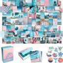 Blue Aesthetic Wall Collage Kit, 100 Set 4x6 inch, Pink VSCO Room Decor for Teen Girls, Summer Beach Wall Art Print, Dorm Photo Collection, Small Posters for Room Aesthetic