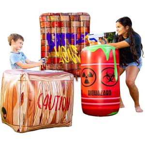Inflatable Battle Obstacles Set - Inflatable Bunker Fort - 3 Inflatable Barriers - Barrel, Container Box and Wall - Laser Tag, Paintball, Dart Blaster, Water and Airsoft Guns