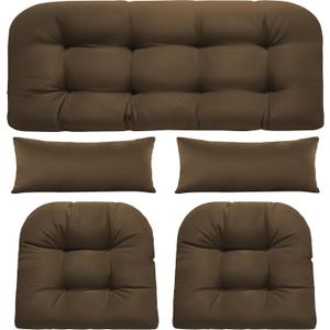 Wicker Chair Cushions of 3 Pieces, Waterproof Outdoor Loveseat Cushion for Wicker Furniture, 1 Love Seat Cushion, 1 U-Shape and 1 Lumbar Pillows for Patio Furniture (Brown)