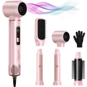 5 in 1 Hair Styler for Woman with LEDAir Curling Wrap, Drying, Curling, Straightening & Volumizing, Hot Air Curler Dryer Brush Tool Set, Curl Styling Tools - Blush