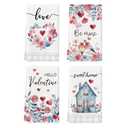 Artoid Mode Rose Floral Love Heart House Bird Valentine's Kitchen Towels Dish Towels, 18x26 Inch Farmhouse Wedding Decoration Cleaning Set of 4