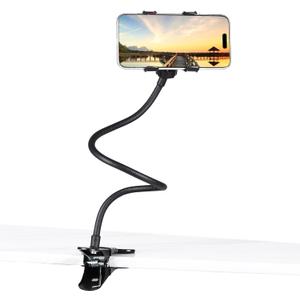 Gooseneck Phone Holder for Bed, [Upgrade Metal Stable] Flexible Gooseneck Long Arm Phone Mount for Desk with 360 Adjustable Clamp Clip Overhead Bedside Phone Stand, for All 4-7 Cellphone