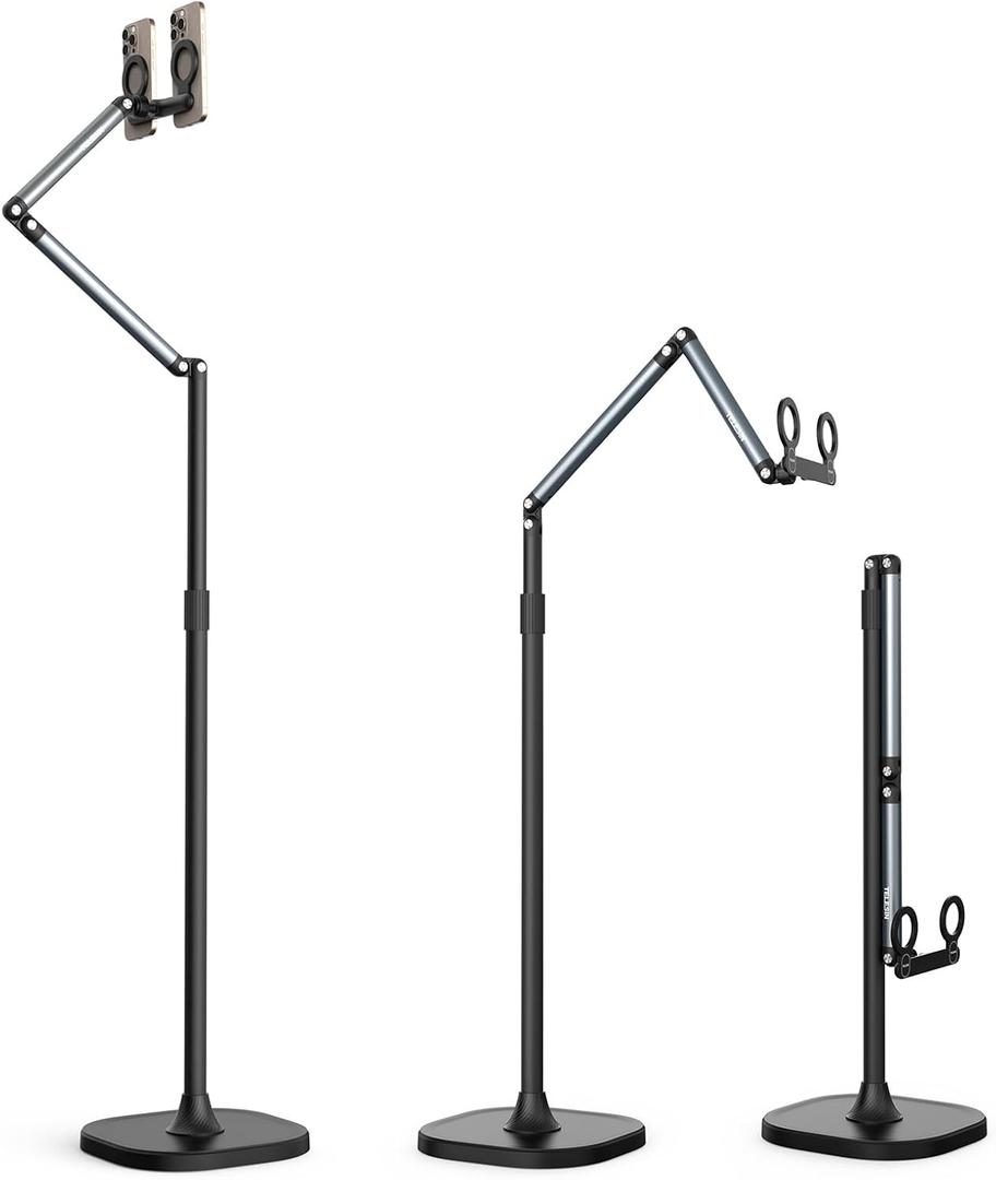 Heavy Duty Tablet Floor Stand with Magnetic & Dual-Position Bracket  Adjustable Height 13-59 Inch, 7.7 lb Stable Base for Multi-Device Live Streaming, Video Calls Zoom/FaceTime (iPhone/Android)