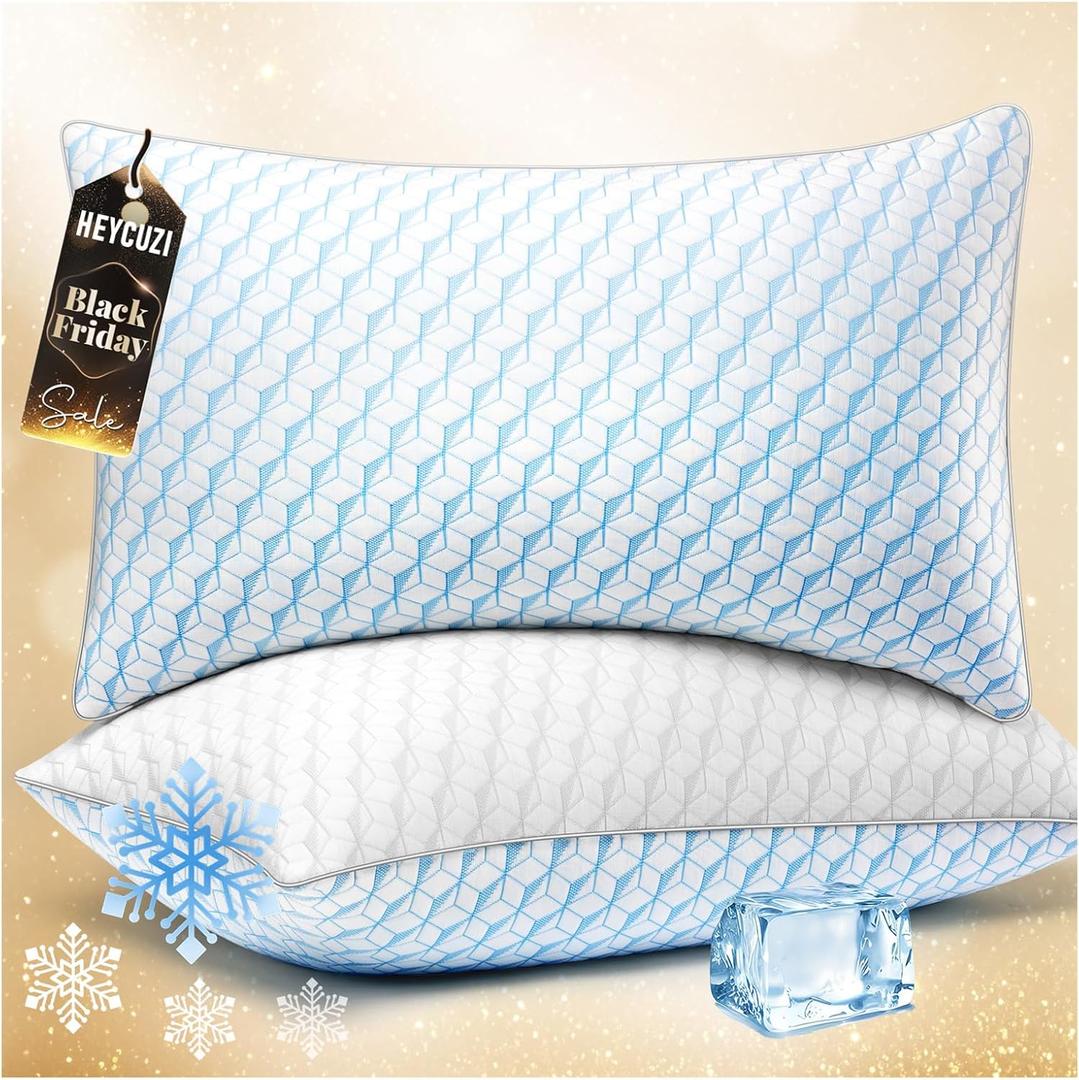 Cooling Bed Pillows Queen Size - Down Alternative Breathable Soft Pillows Set of 2 for Side, Back, and Stomach Sleepers - Hotel Quality Fluffy Microfiber Fill Skin-Friendly